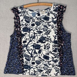 Lucky Brand Woman Size XL Cap Sleeve Top Floral Mixed Media Cottage Core Fairy